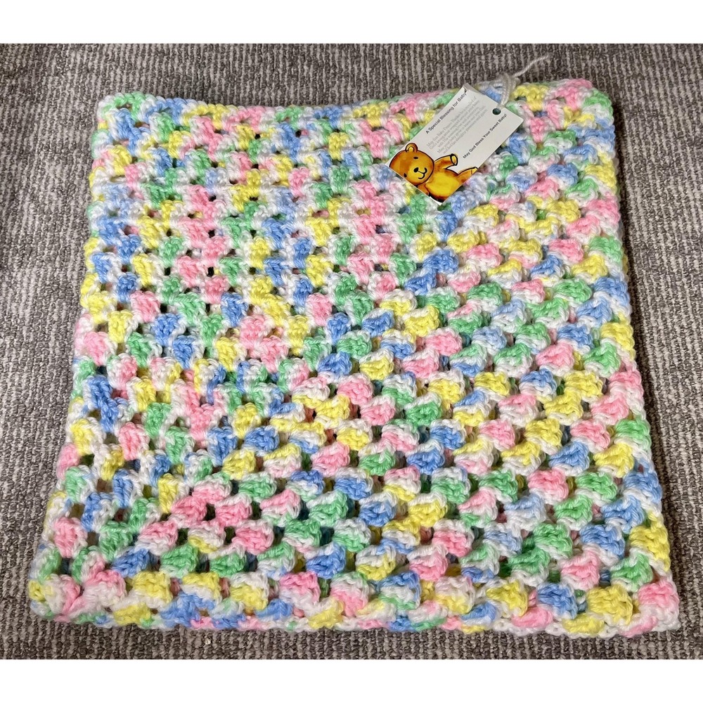 Handmade Baby‎ Girl Crochet Receiving Blanket Multicolor Pastel Soft Throw
